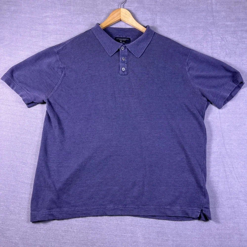 Banana Republic Polo Shirt Linen Cotton Short Sleeve Mens XL Dark Purple Blue